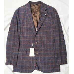 Jack Victor Men's Midland Soft Constructed Plaid Wool Linen Sport Coat Blazer 44